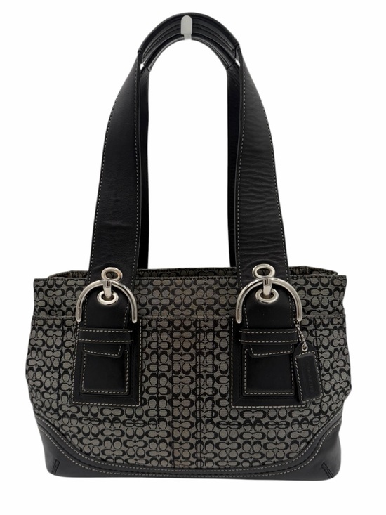 Coach Handbags - Coach Signature Buckle Tote F10927 Black Jacquard Leather Shoulder Bag Y2K
